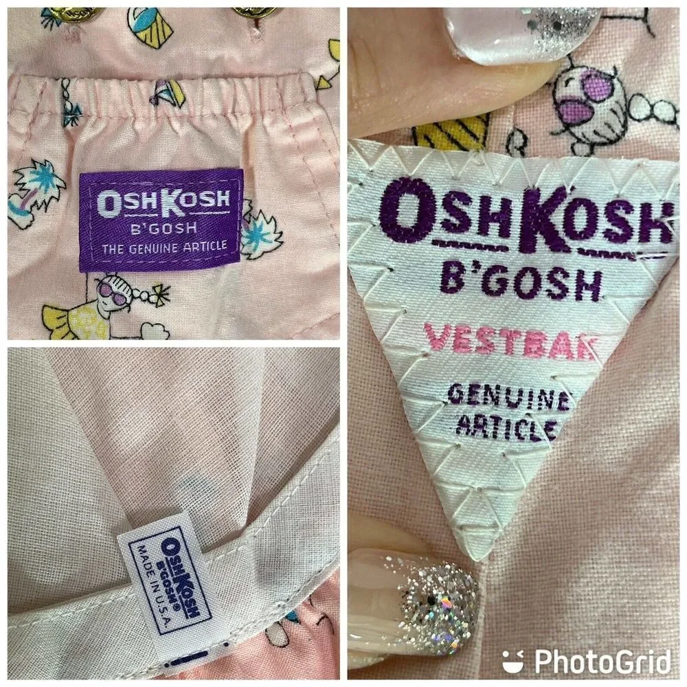 Rare Vintage OshKosh B’gosh Vestbak Overalls Girls 6 9 M‎ Matching Hat Ice cream